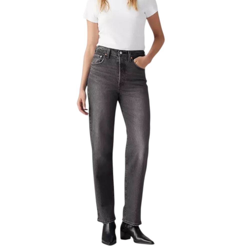 LEVIS Ribcage Straight Ankle High Rise Buttonfly Jeans in Black Wash